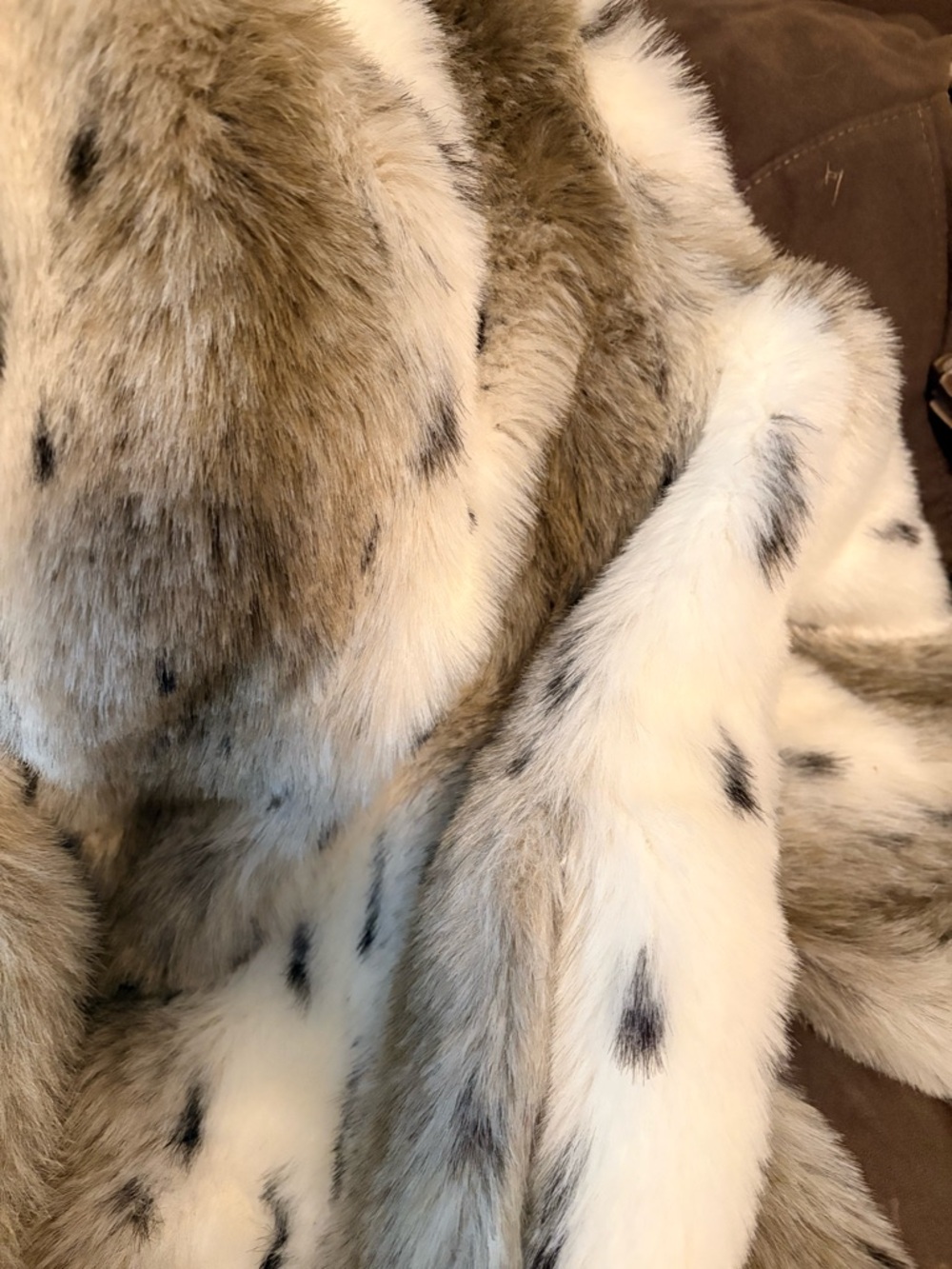 Plush White and Taupe Faux Fur Coat - Women's Winter Cape - Picture 3 of 5